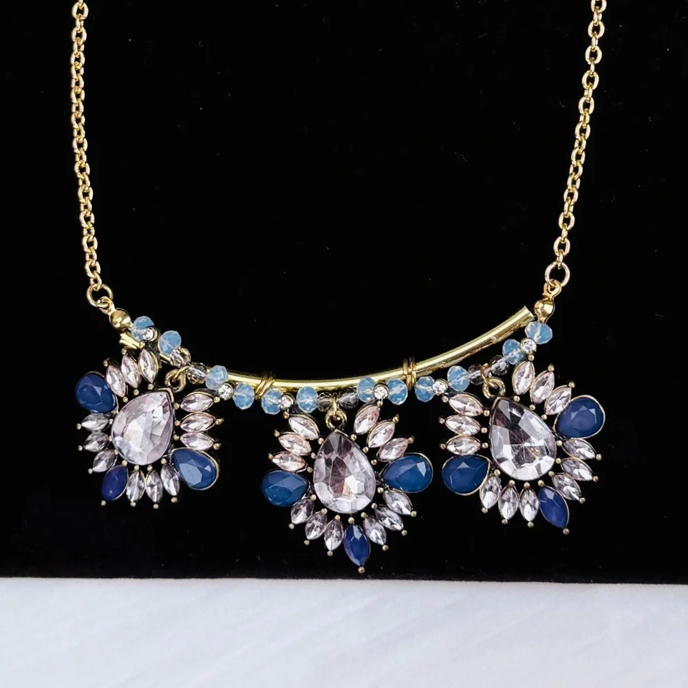 Vintage aged goldtone bling statement necklace